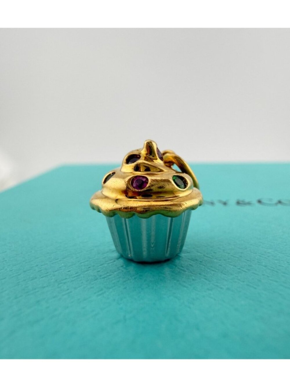 Tiffany & Co. 18k Gemstone Sprinkle Cupcake Charm Pendant 5g Two Tone Gold